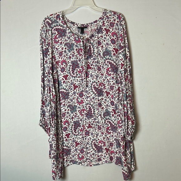 LANE BRYANT Women’s Tunic Top Sz 26Mixed Print Peasant 3/4 Sleeve NWT - Picture 1 of 10